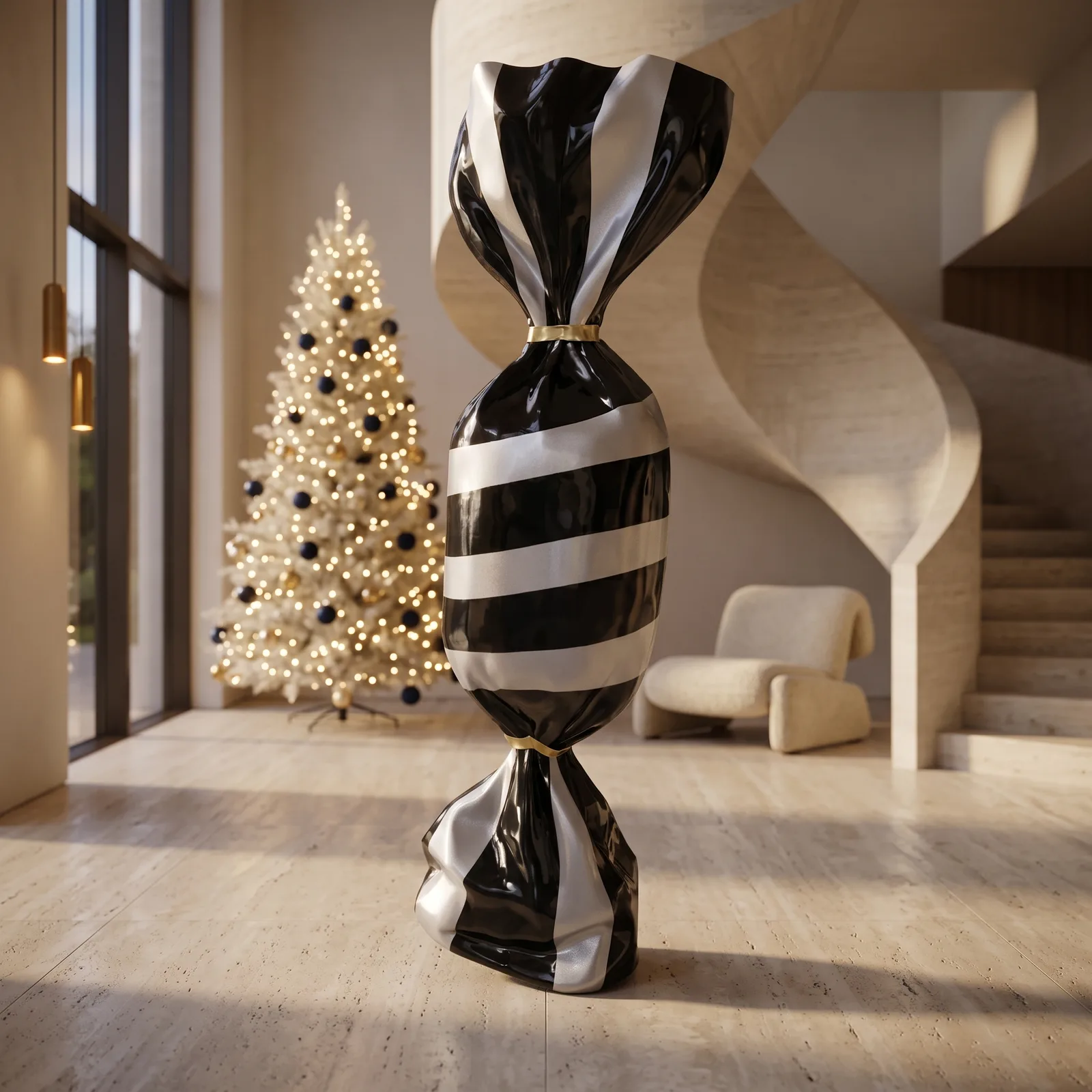Art Candy Zwart Wit 100cm Kerstdecoratie — sfeerbeeld in interieur
