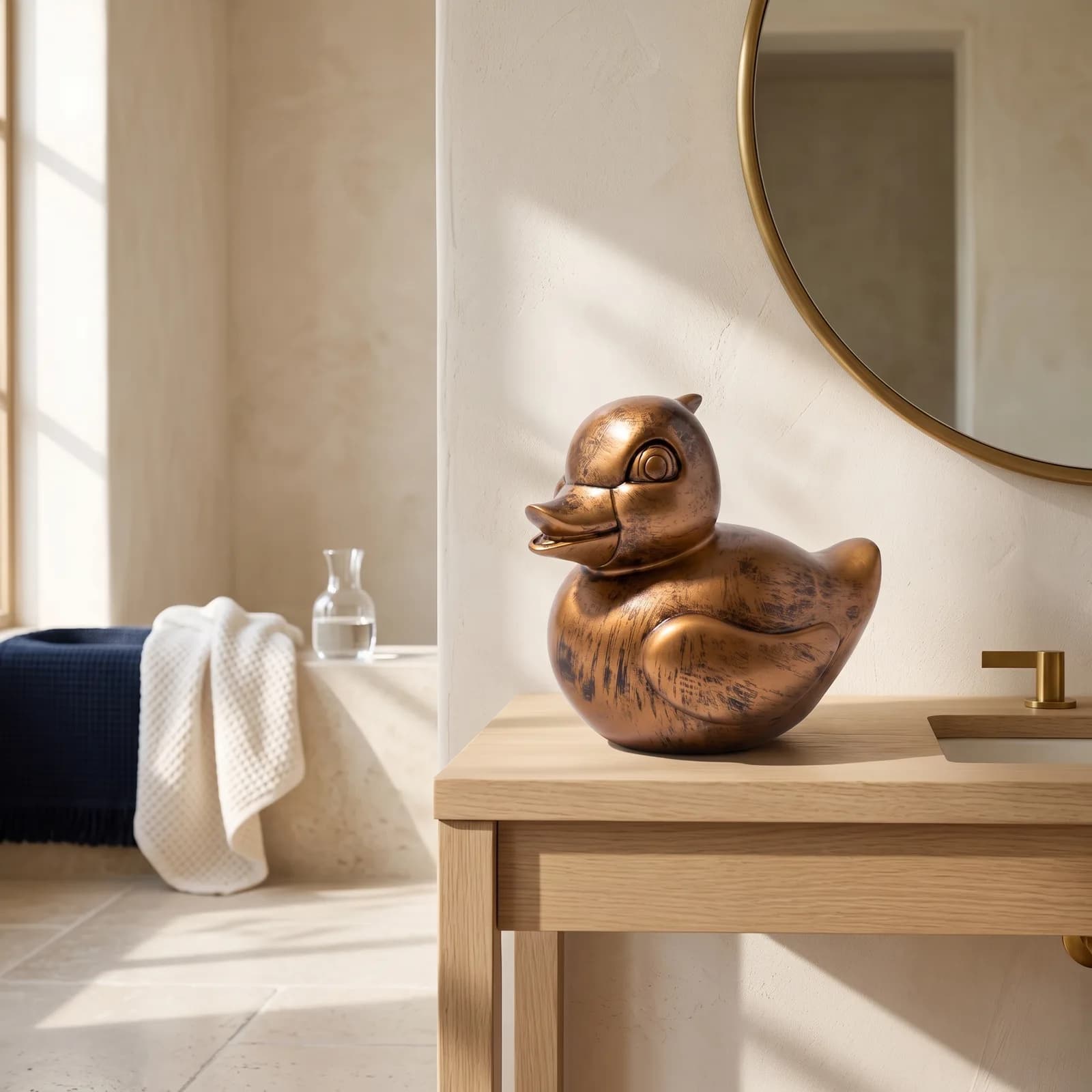 Badeend Beeld – Brons Luxe Decoratie — sfeerbeeld in interieur