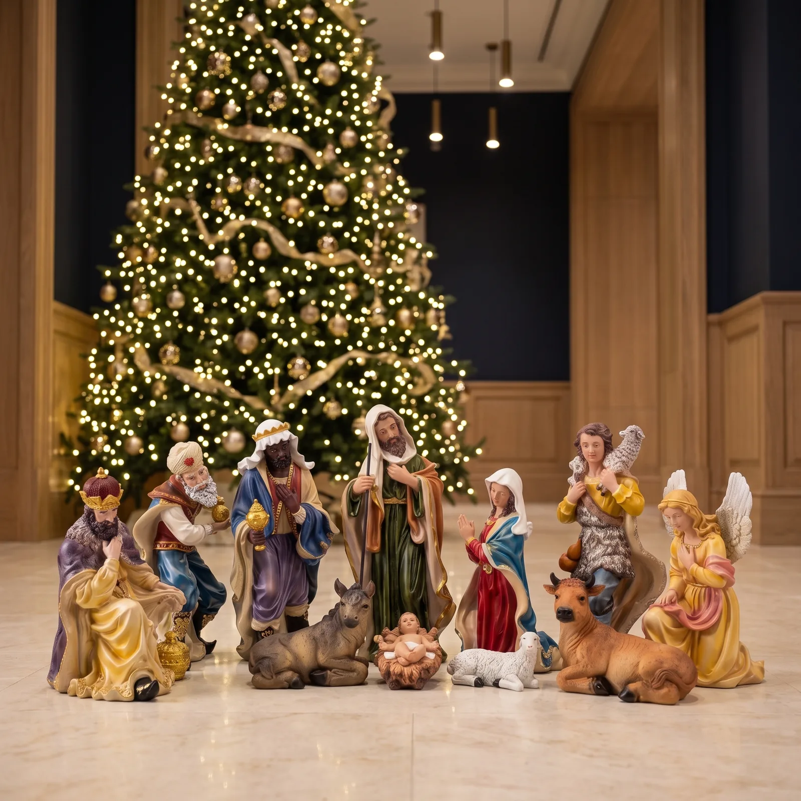 Kerstgroep 45cm – 11-delig Kerstdecoratie — sfeerbeeld in interieur