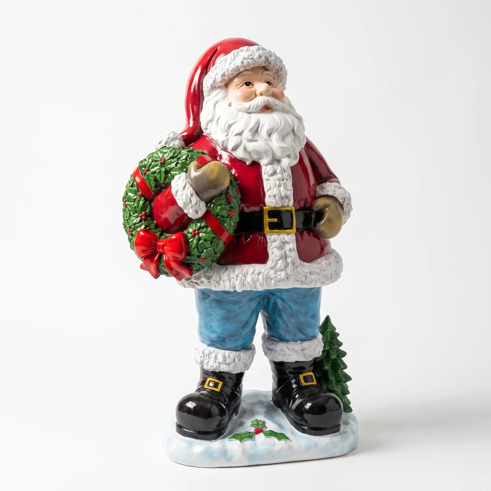 Kerstman 93cm – Staand Met Krans Kerstdecoratie