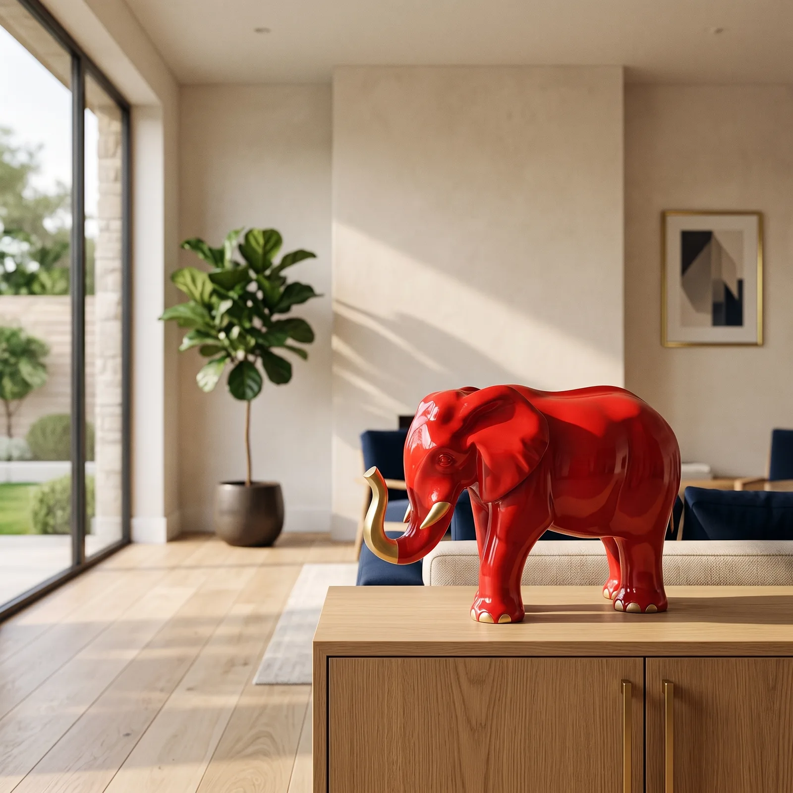 Olifant Beeld 57cm Rood Goud – Luxe Decoratie — sfeerbeeld in interieur