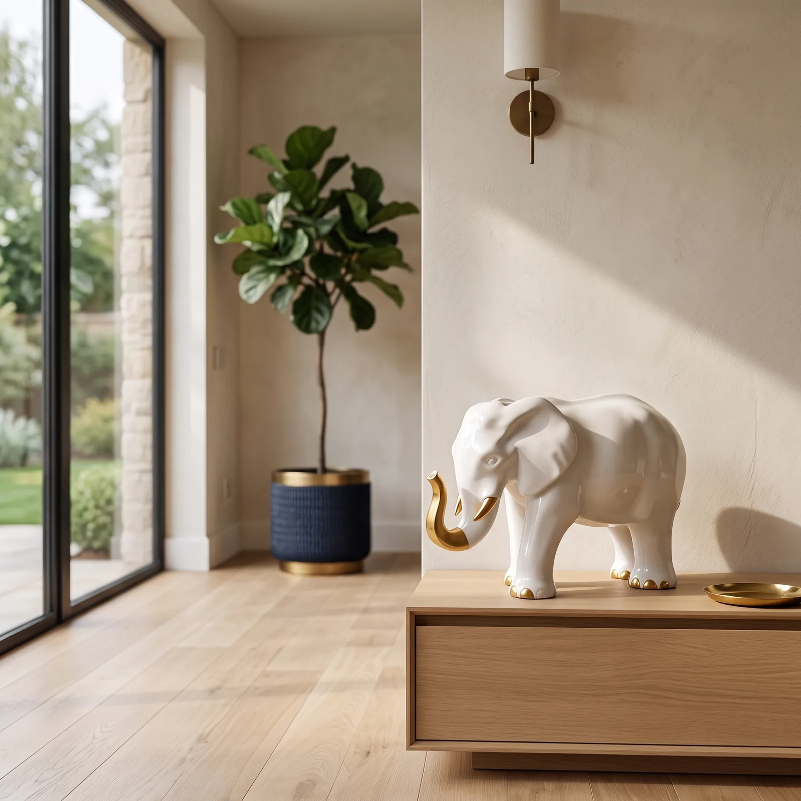 Olifant Beeld 57cm Wit Goud – Luxe Decoratie — sfeerbeeld in interieur