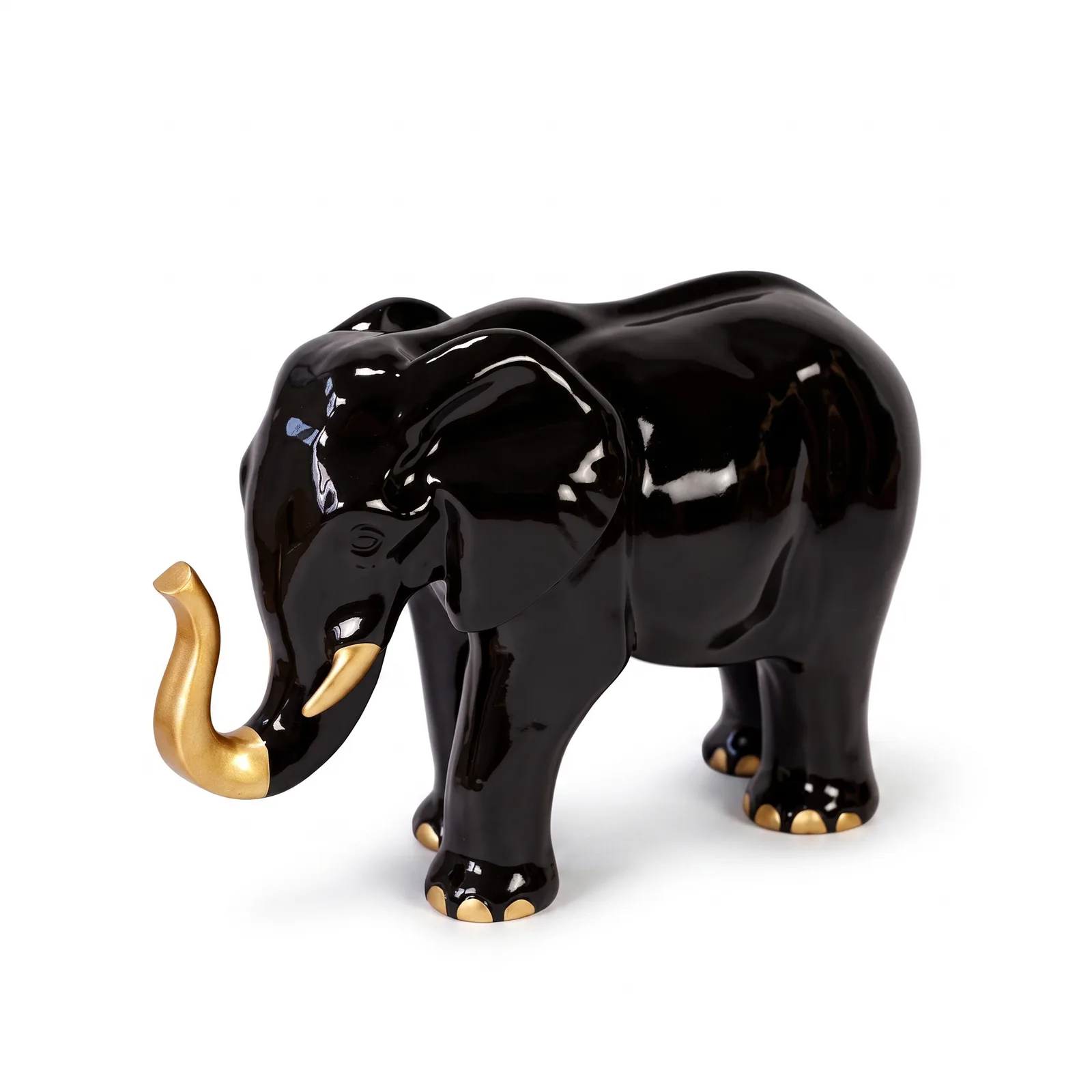 Olifant Beeld 57cm Zwart Goud – Luxe Decoratie