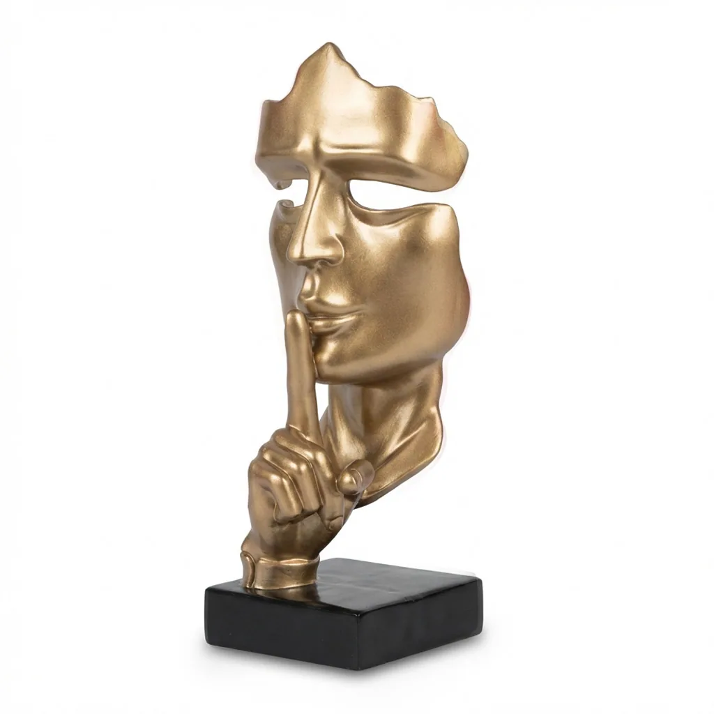 Abstract Gezicht Masker Goudkleur 42cm Decoratie Op Voet