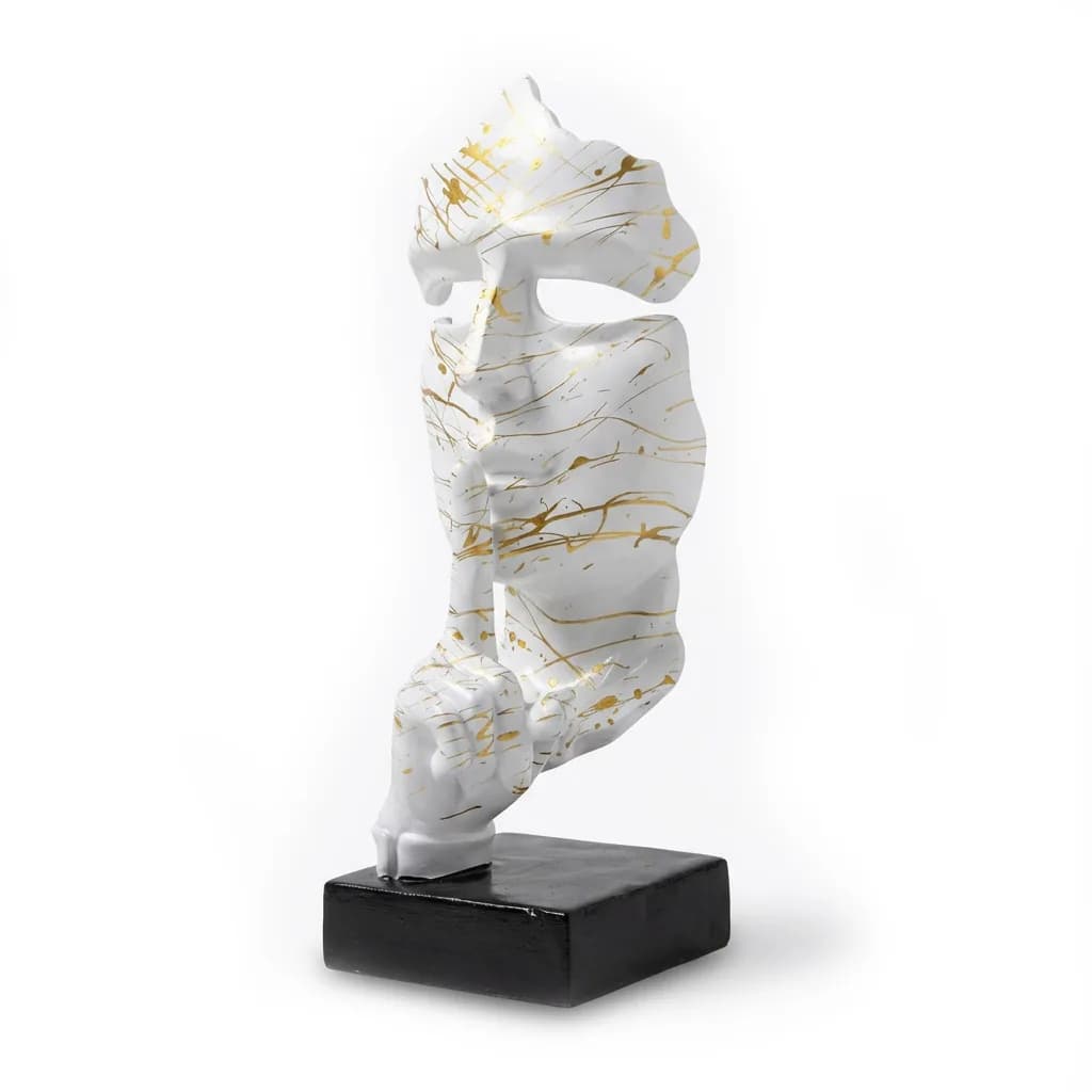 Abstract Gezicht Masker Wit Goud Splash 42cm Decoratie Op Voet