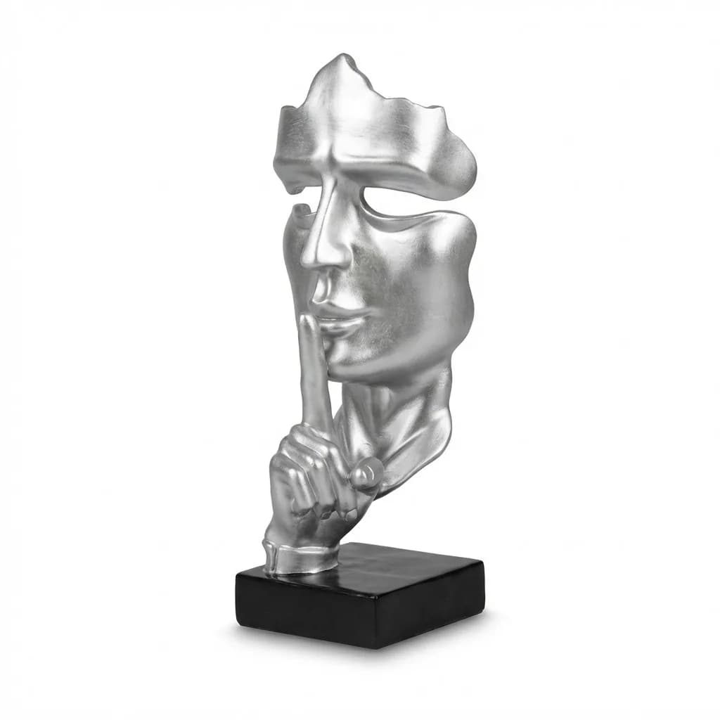 Abstract Gezicht Masker Zilver 42cm Decoratie Op Voet