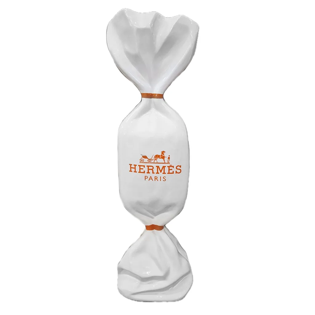 Art Candy Hommage to Hermès Wit Oranje 100cm Decoratie Ook Te Personaliseren