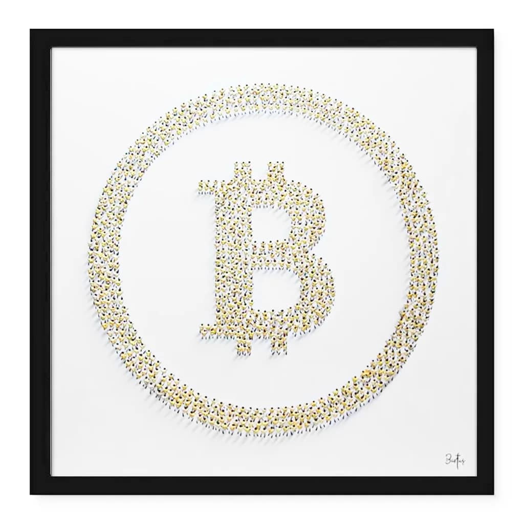 Francisco Bartus – Bitcoin Goud Schilderij 100x100cm | Moderne Kunst met Luxe Frame