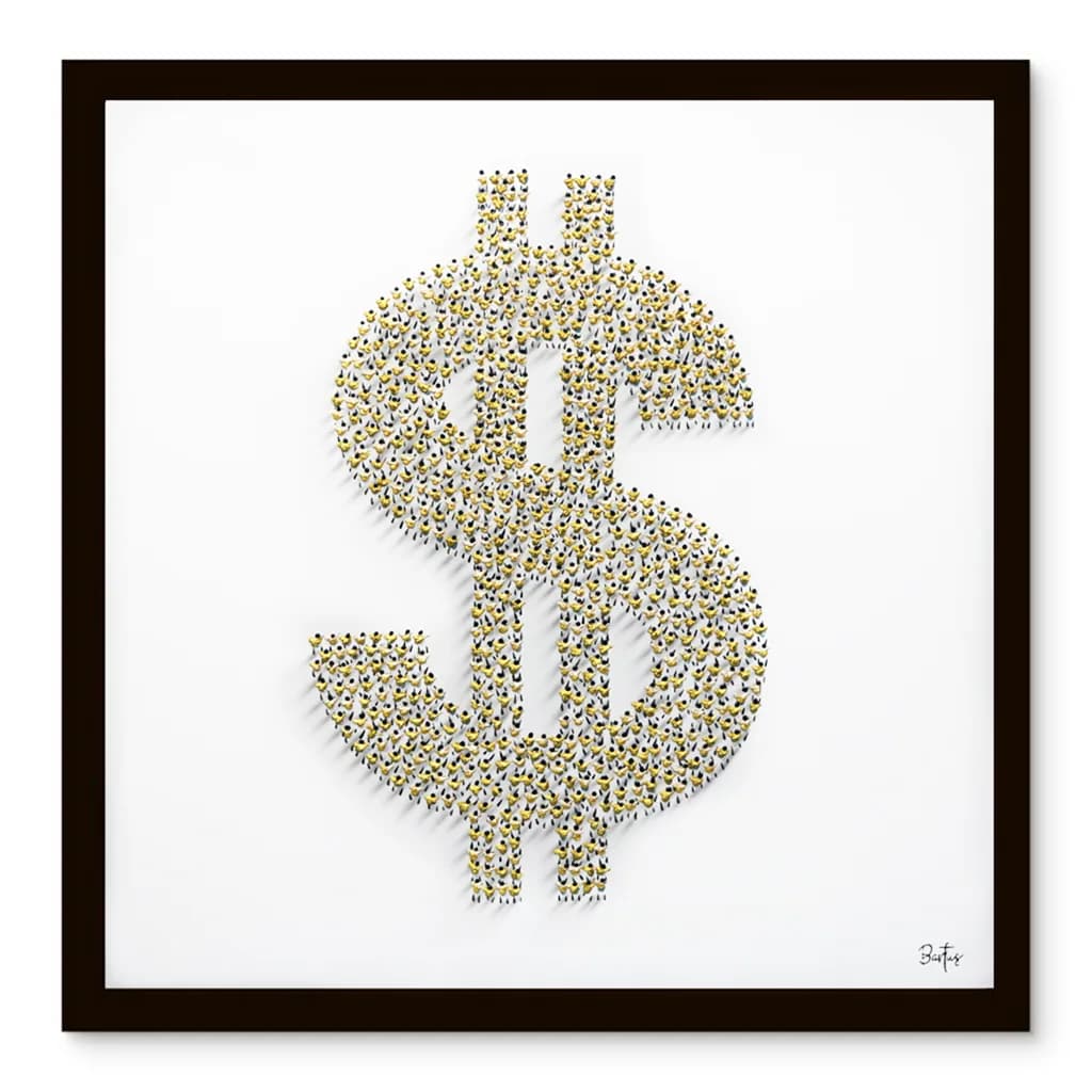 Francisco Bartus - Dollar Goud Schilderij 100x100cm | Moderne Kunst Met Frame