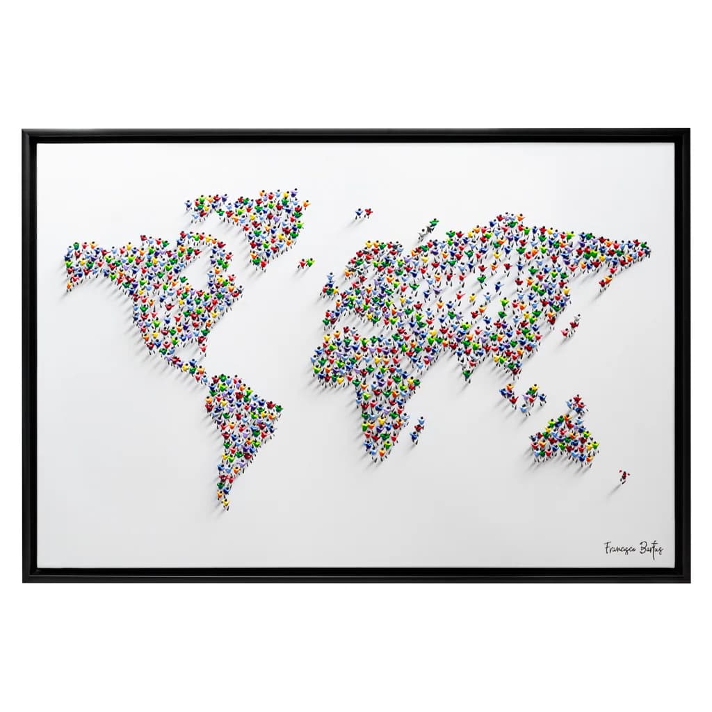 Francisco Bartus - The World - Schilderij 120x80cm Moderne Kunst Met Frame