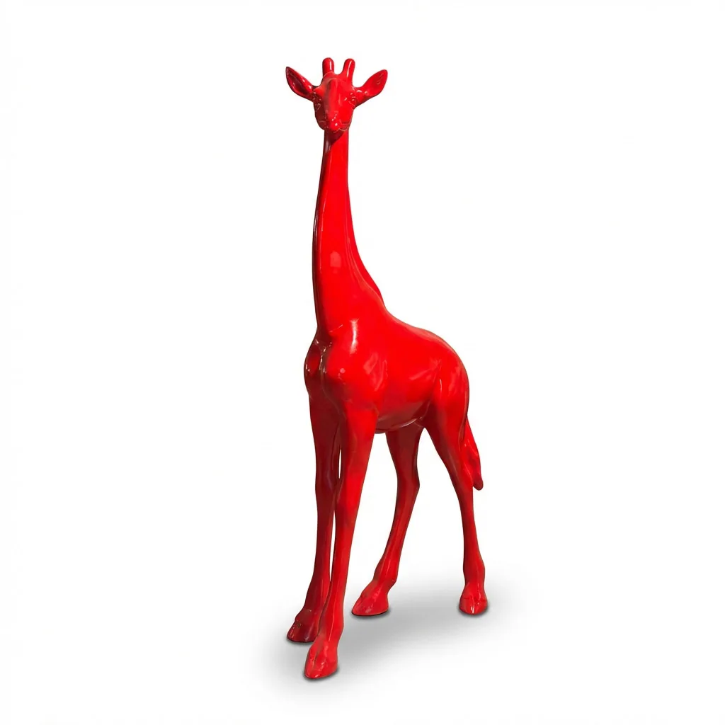 Giraf Beeld Groot Staand 180cm Kleur Rood - Decoratie
