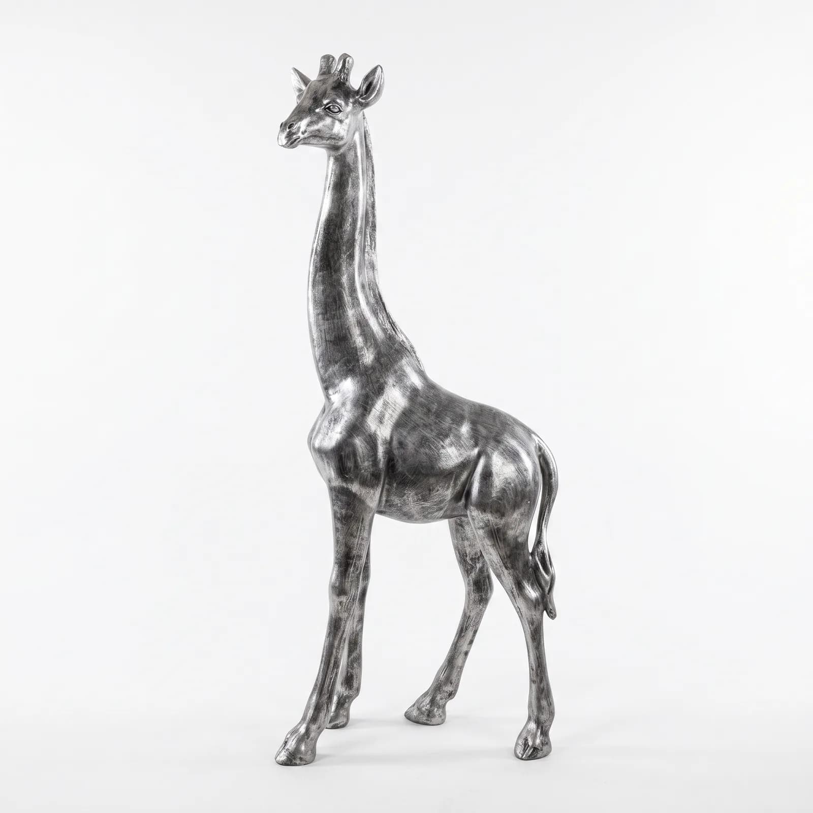 Giraf Beeld Groot Staand 180cm Zilver Brushed - Decoratie