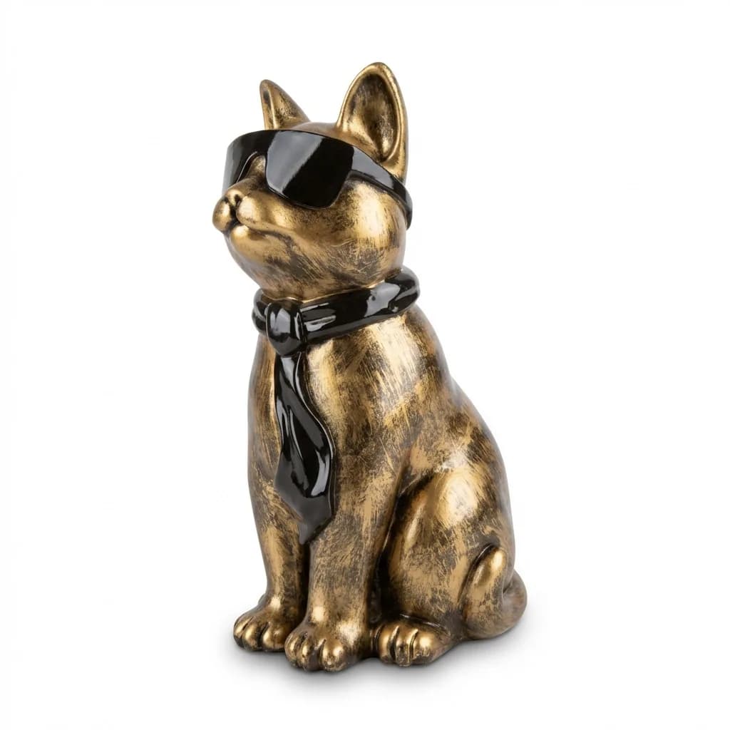 Kattenfiguur Beeld Brons Brushed 40cm Zonnebril Sjaal – Decoratief Beeld Woonkamer Interieur
