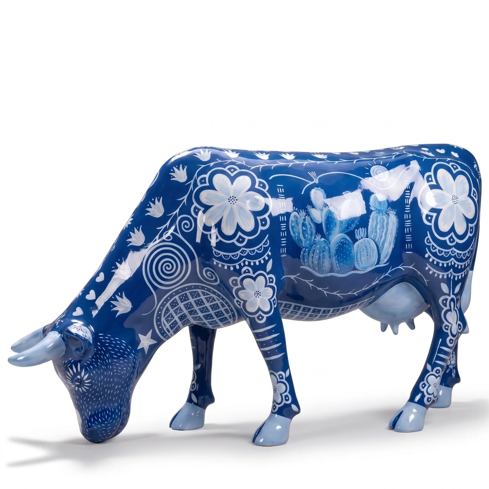 Koe Beeld Groot Grazend 140cm Delfts Blauw Motief