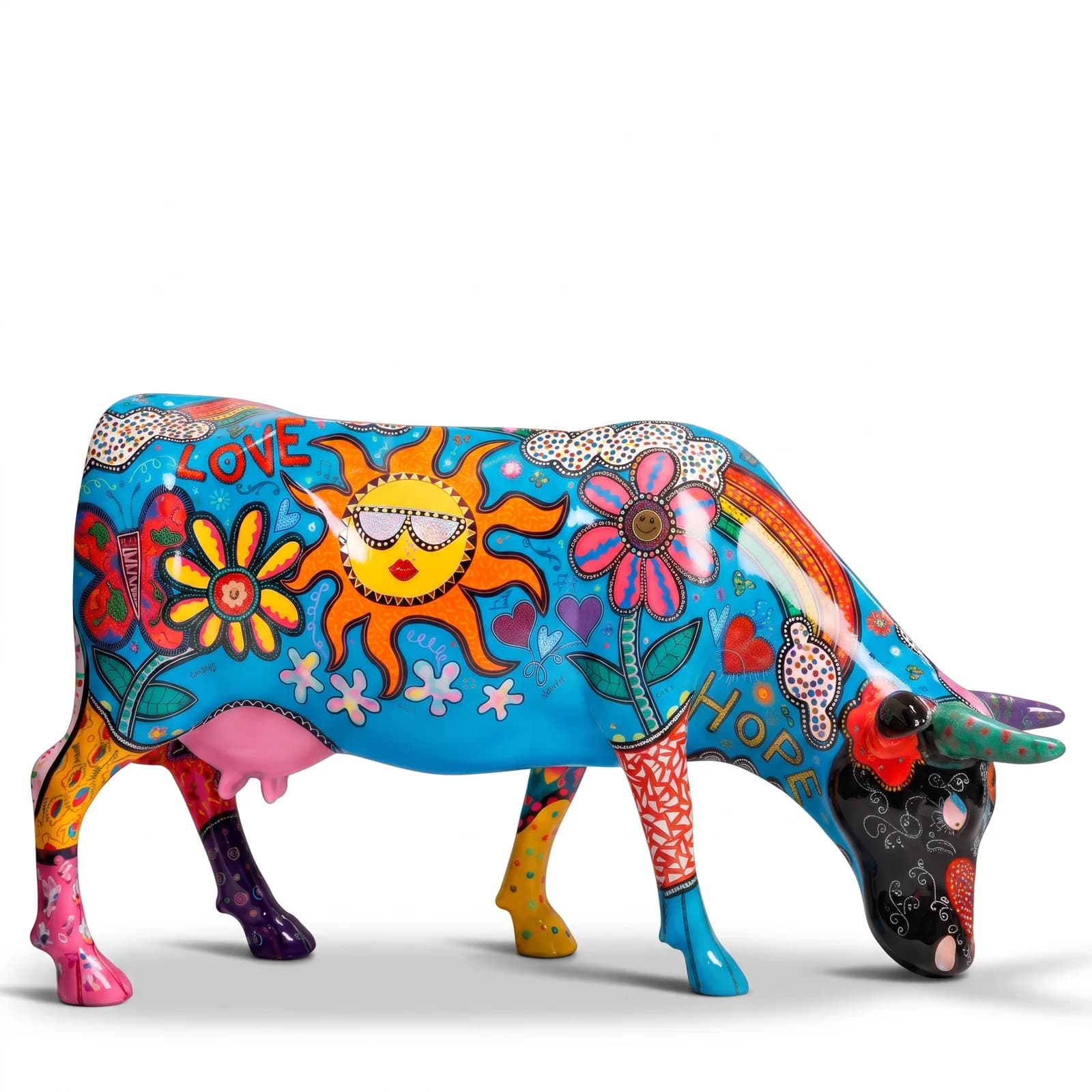 Koe Beeld Groot Flower Power – Grazend 140cm