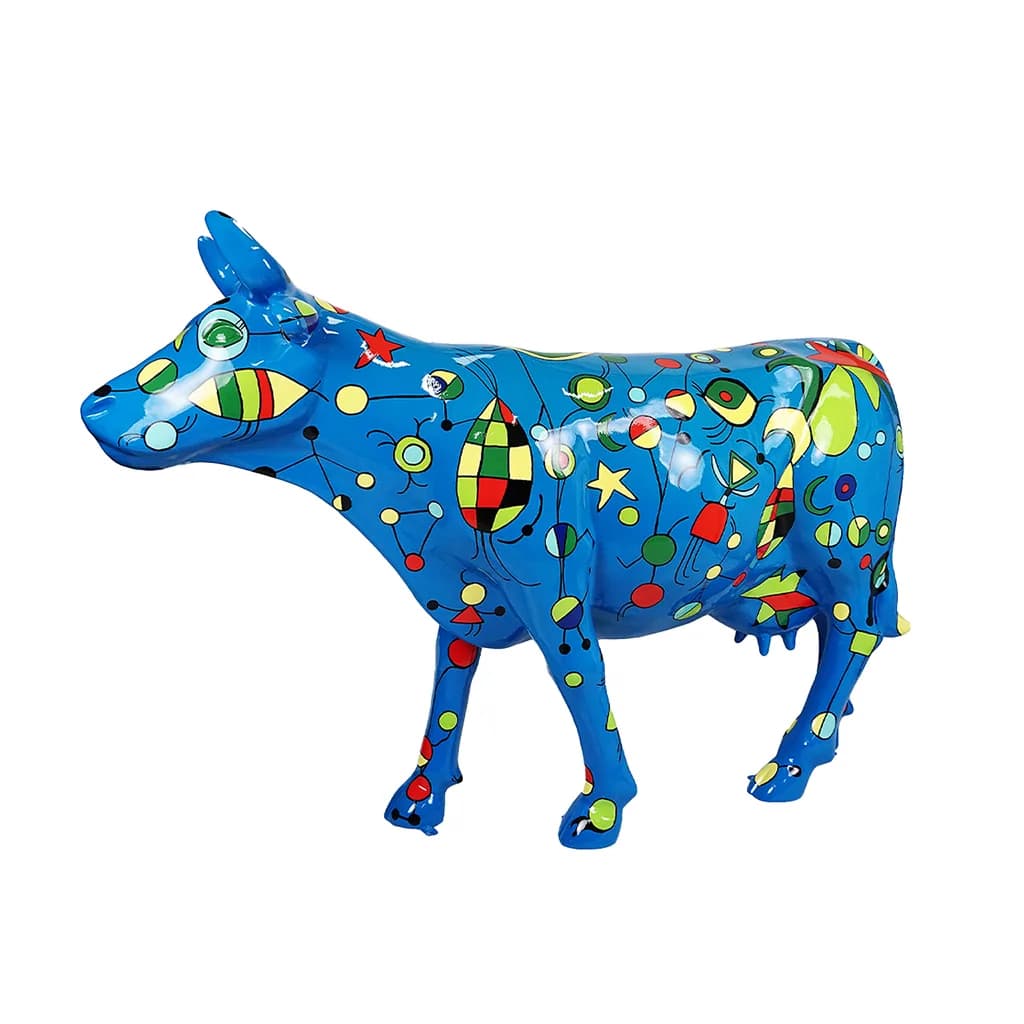 Koe Beeld Groot Staand 147cm Abstract Blauw Motief