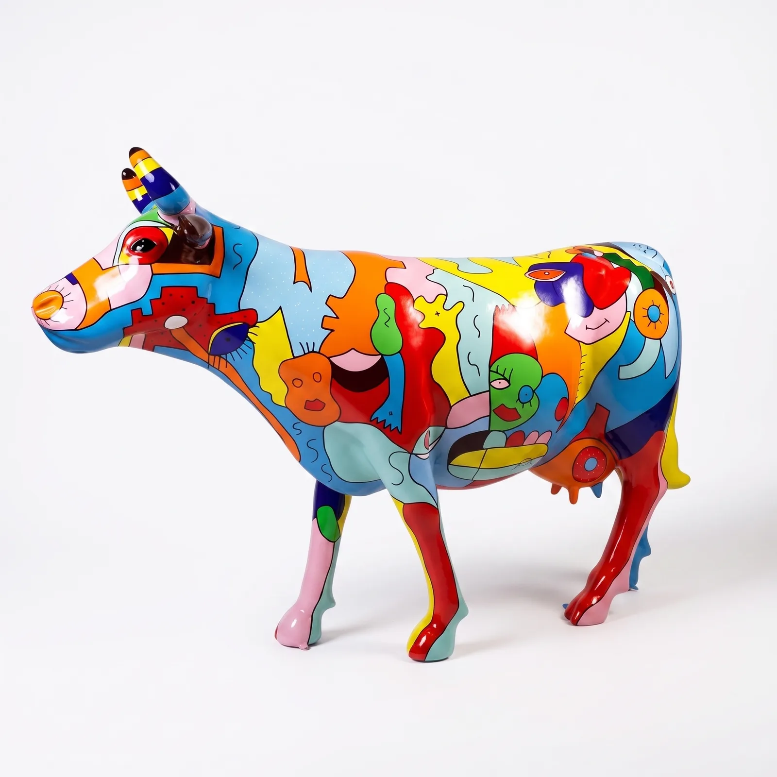 Koe Beeld Groot Picasso Blauw Rood – Staand 147cm