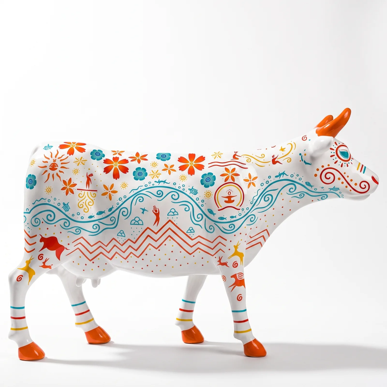 Koe Beeld Groot Staand 153cm Boho Bloemen Motief