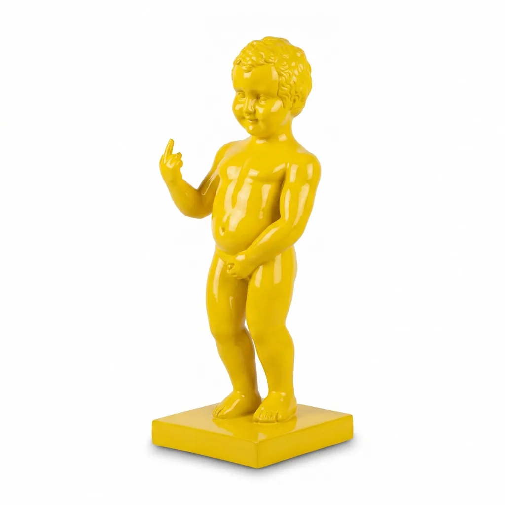 Manneken Pis Beeld Fuck You Kleur Geel 45cm - Petit Julien Statue - Decoratie