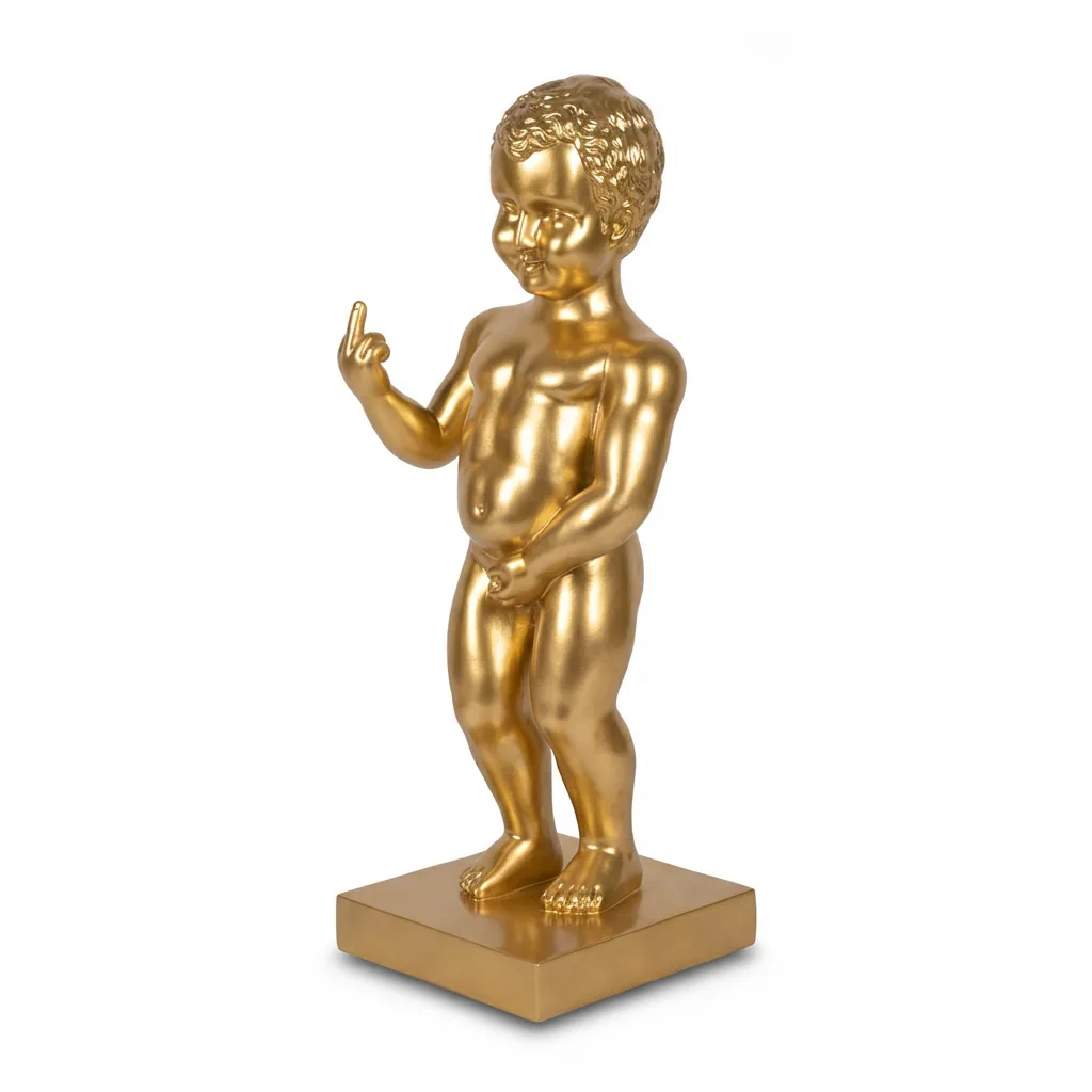 Manneken Pis Beeld Fuck You Kleur Goud 45cm - Petit Julien Statue - Decoratie
