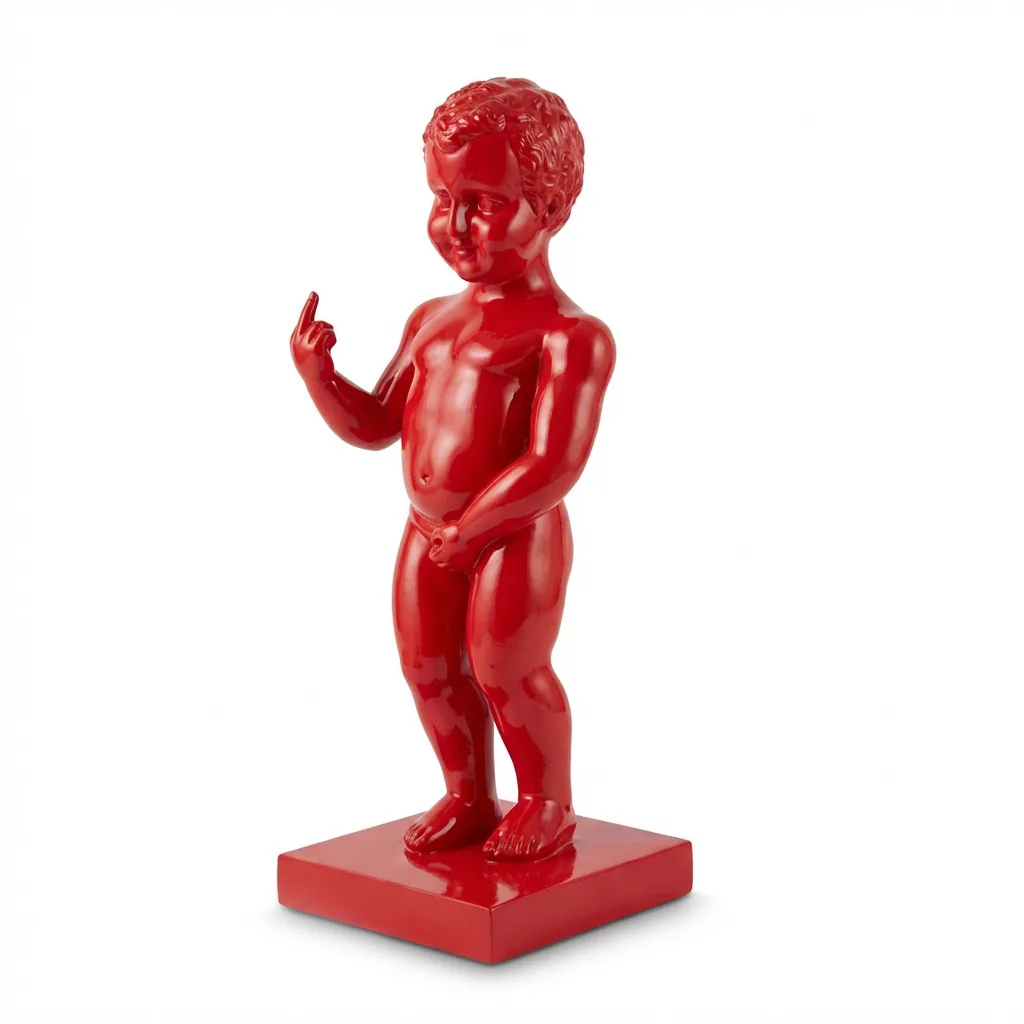 Manneken Pis Beeld Fuck You Kleur Rood 45cm - Petit Julien Statue - Decoratie