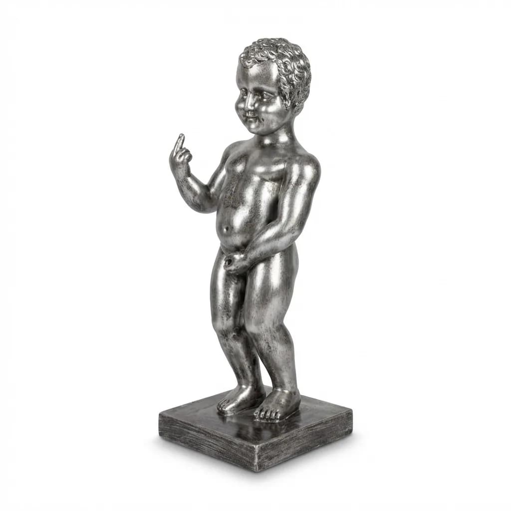Manneken Pis Beeld Fuck You Kleur Zilver Drip 45cm - Petit Julien Statue - Decoratie