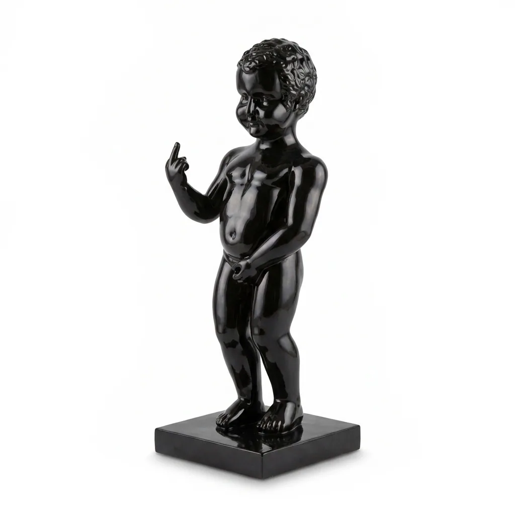 Manneken Pis Beeld Fuck You Kleur Zwart 45cm - Petit Julien Statue - Decoratie