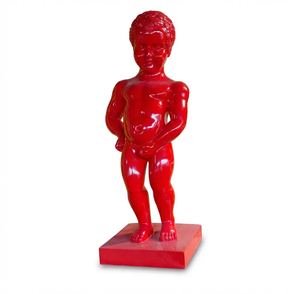 Manneken Pis Beeld Kleur Rood 60cm - Petit Julien Statue - Decoratie