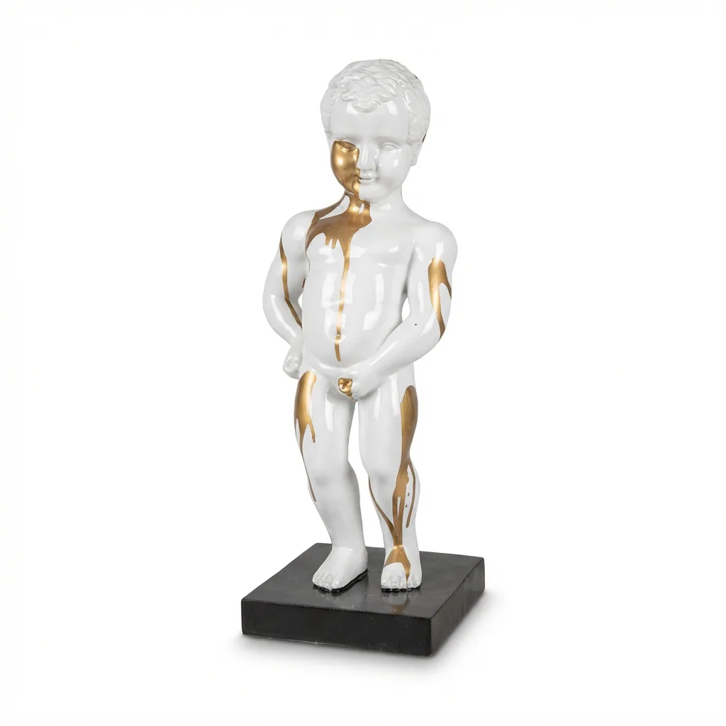 Manneken Pis Beeld Wit Goud Drip 60cm - Petit Julien Statue - Decoratie