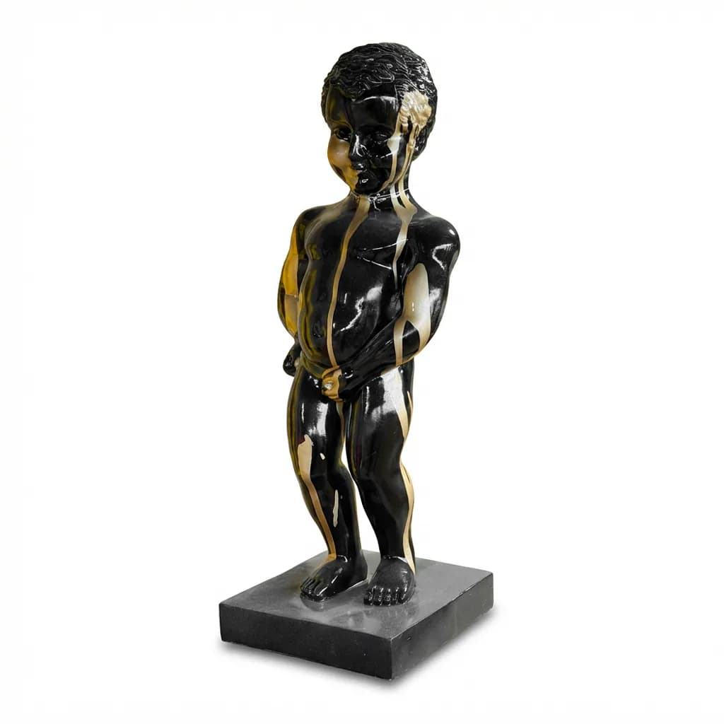 Manneken Pis Beeld Zwart Goud Drip 60cm - Petit Julien Statue - Decoratie