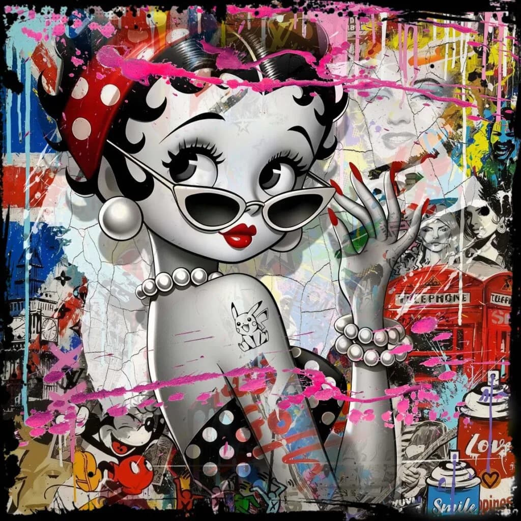 Micha Baker - Crazy Betty B - Schilderij 100x100cm Epoxy Pop Art