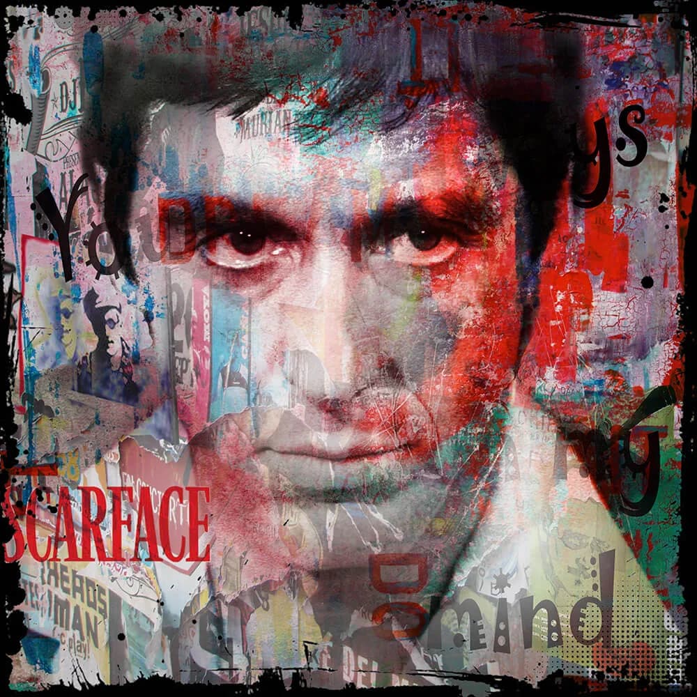 Micha Baker - Mr Scarface - Schilderij 50x50cm Epoxy Kunst