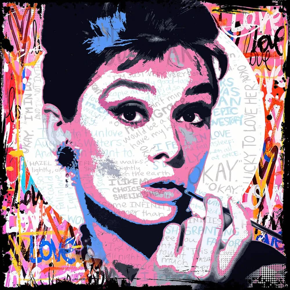 Micha Baker - Mrs Hepburn - Schilderij 50x50cm Epoxy Kunst