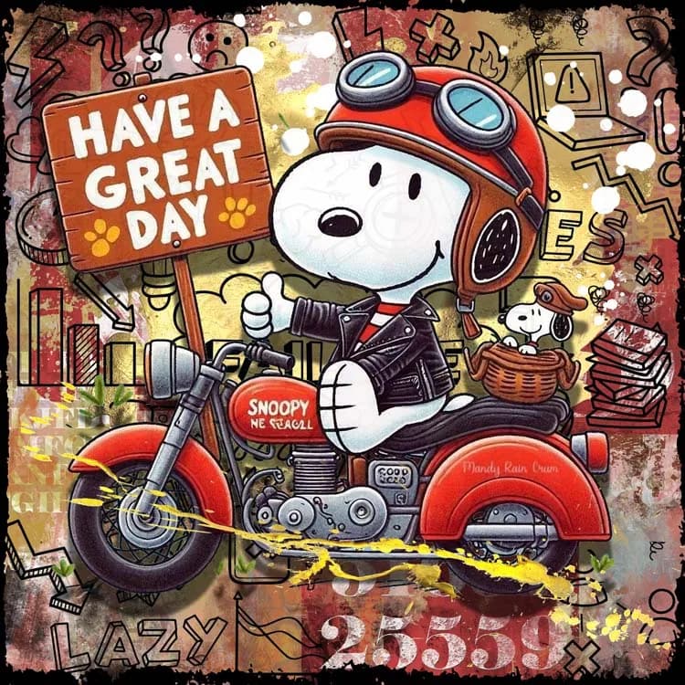 Micha Baker - On The Motorbike - Schilderij 50x50cm Epoxy Kunst