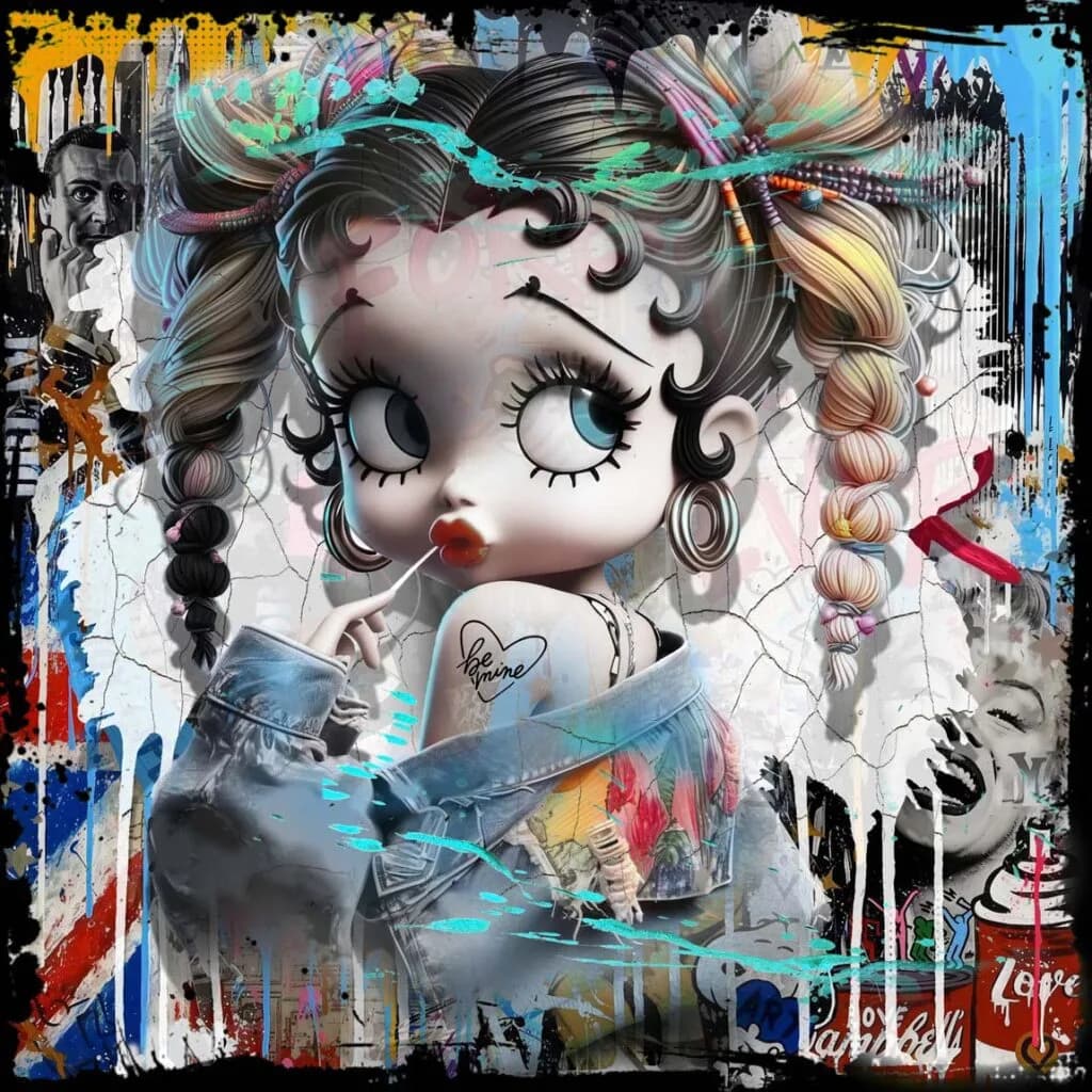 Micha Baker - Pop Art Betty B - Schilderij 100x100cm Epoxy Kunst
