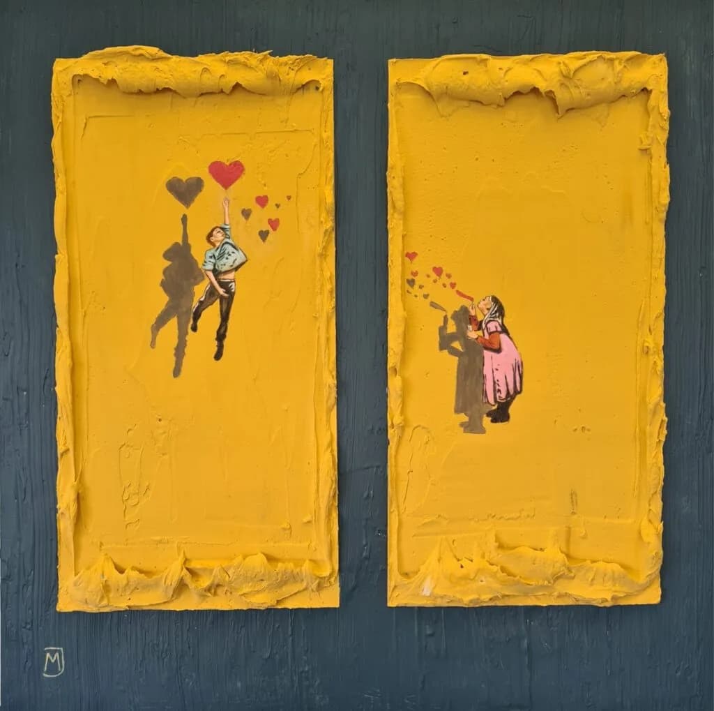 MXJ - Connected Hearts - Schilderij 60x60cm Origineel Kunstwerk