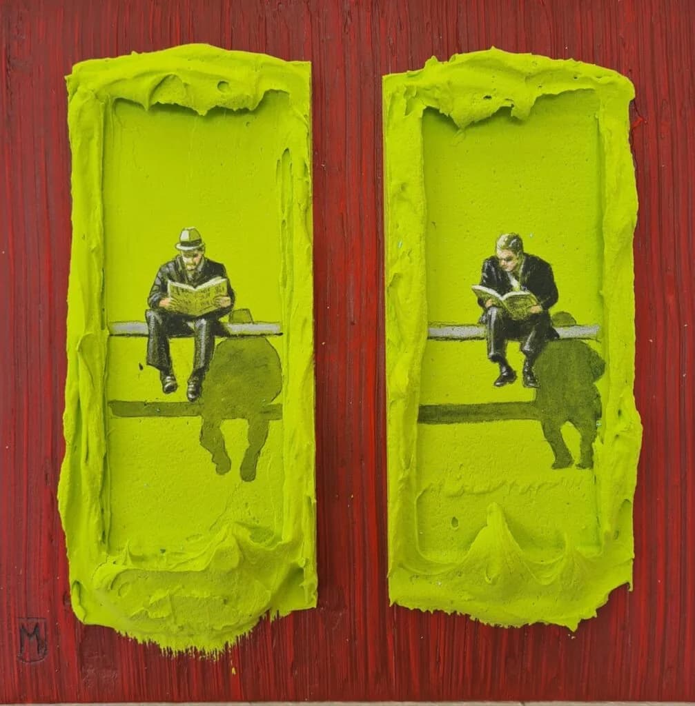 MXJ - Headlines in the Wind - Schilderij 25x25cm Origineel Werk