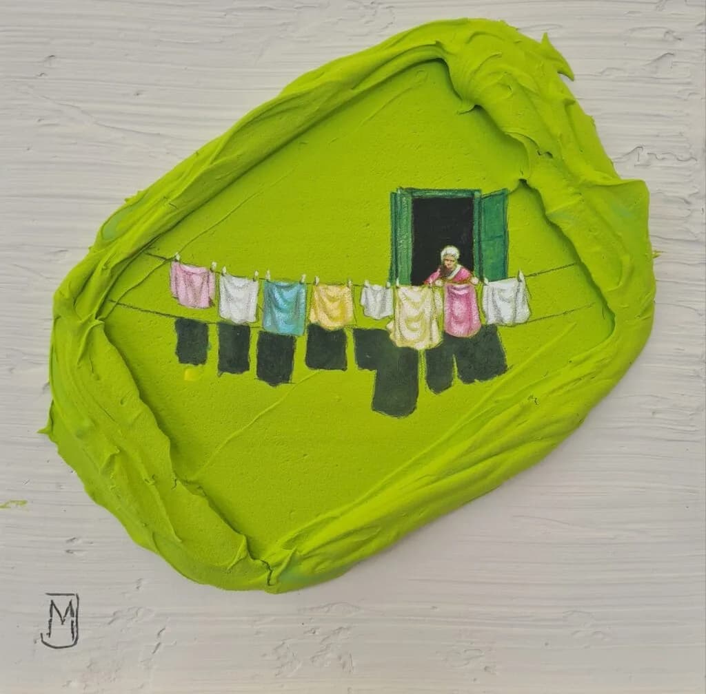 MXJ - Stories on the Clothesline - Schilderij 25x25cm Origineel Werk