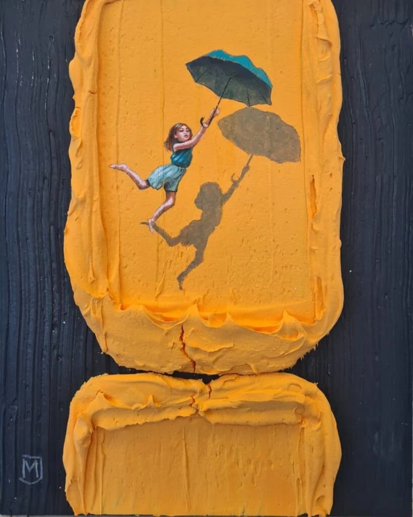 MXJ - The Girl Above the City - Schilderij 24x30cm Origineel Werk