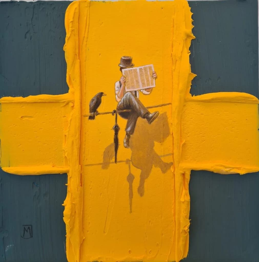 MXJ - Yesterday's News - Schilderij 25x25cm Origineel Werk