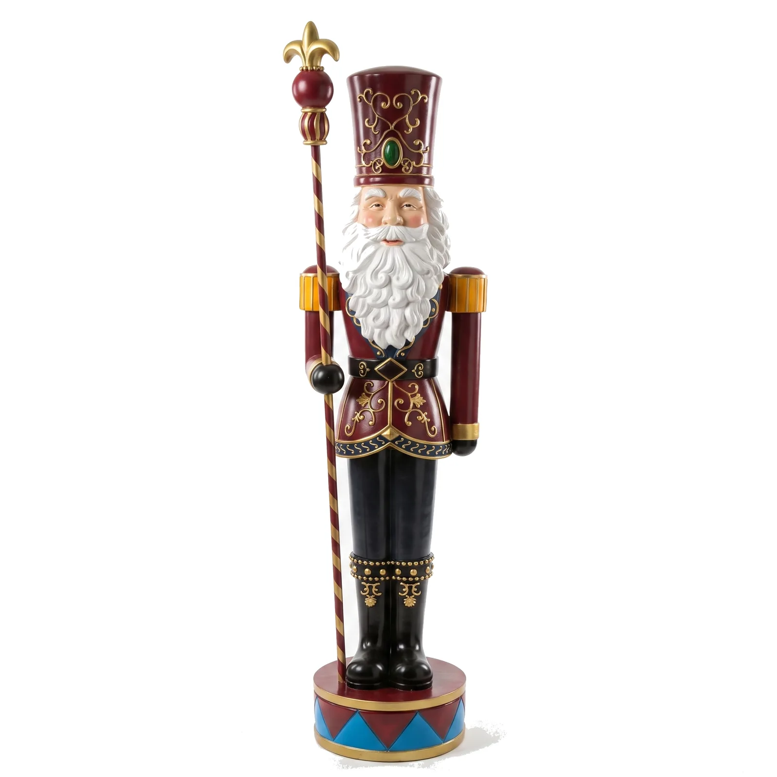 Notenkraker Beeld 160cm – Bordeaux Goud Met Staf Kerstdecoratie