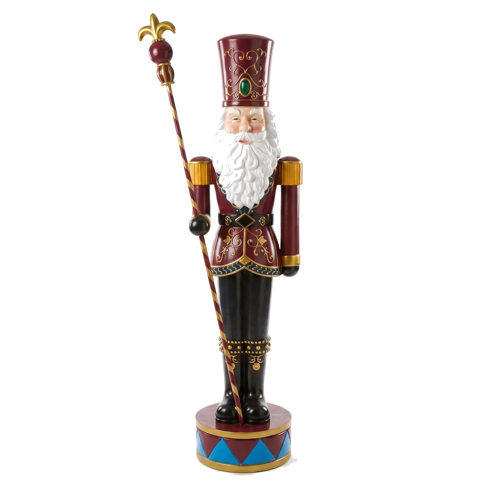 Notenkraker Beeld 180cm – Bordeaux Goud Met Staf Kerstdecoratie
