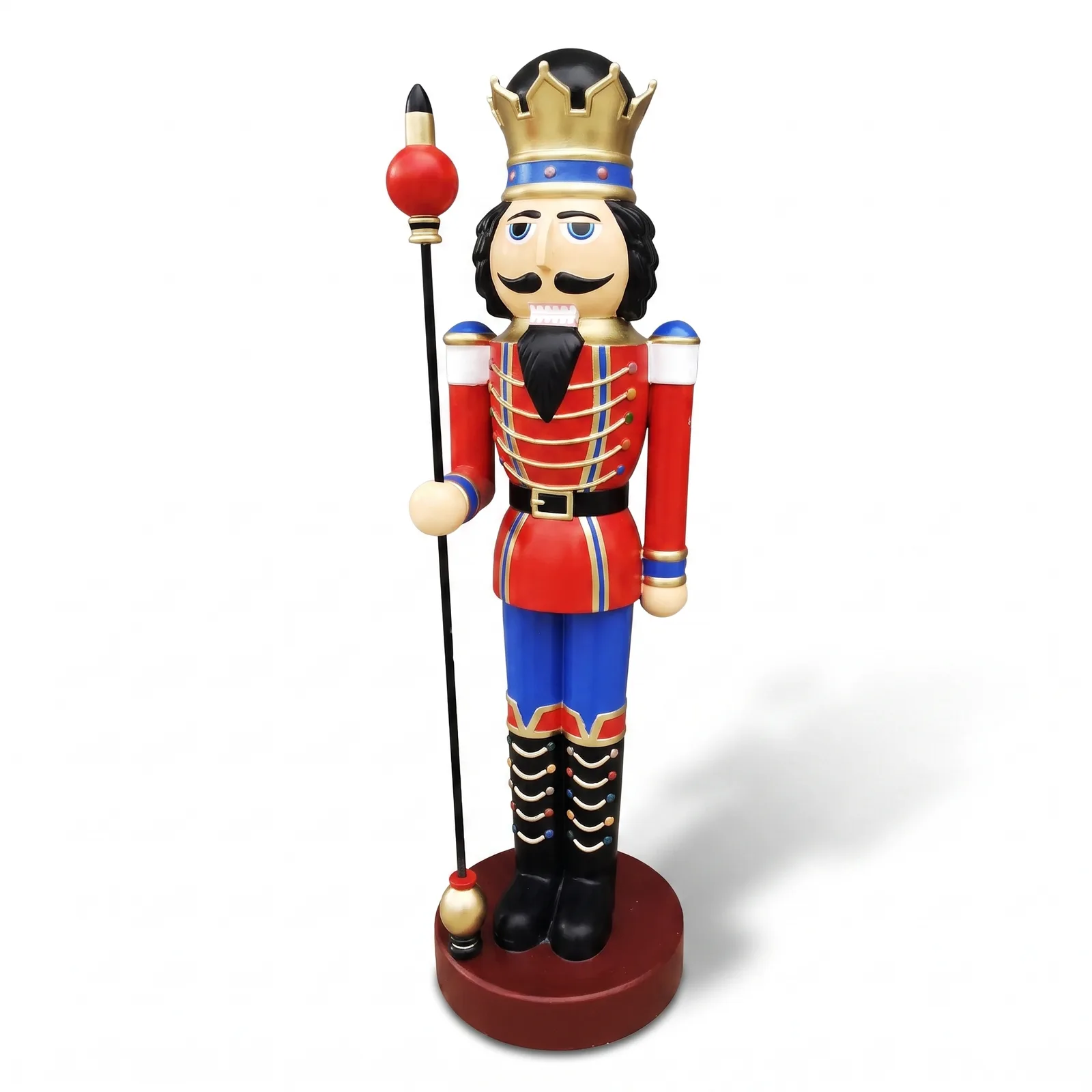 Notenkraker Beeld 200cm – Rood Blauw Goud Met Staf Kerstdecoratie