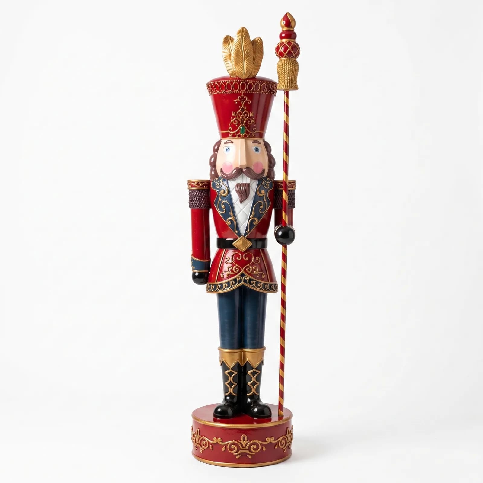 Notenkraker Beeld 90cm – Staand Rood Goud Met Staf Kerstdecoratie