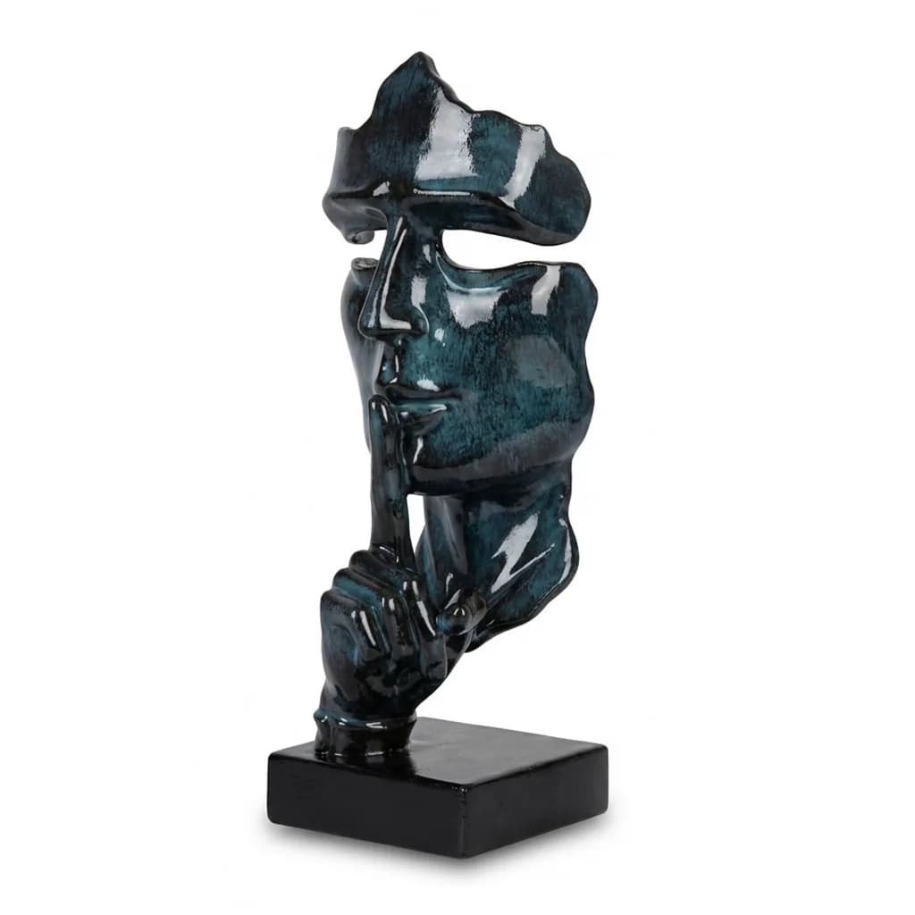 Stilte Gezicht Sculptuur Blauw Groen Drip 42cm - Modern Art Beeld Decoratie Woonkamer