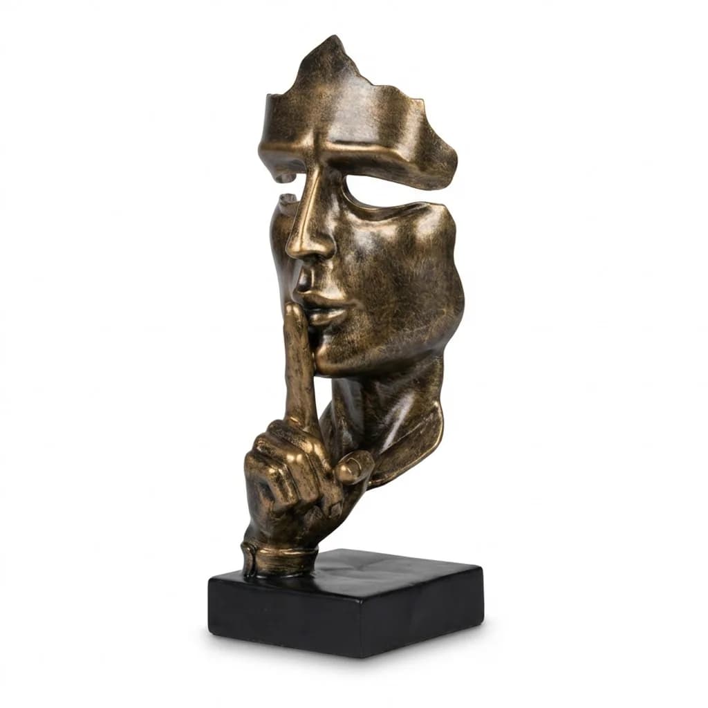 Stilte Gezicht Sculptuur Bronskleur 42cm - Modern Art Beeld Decoratie Woonkamer