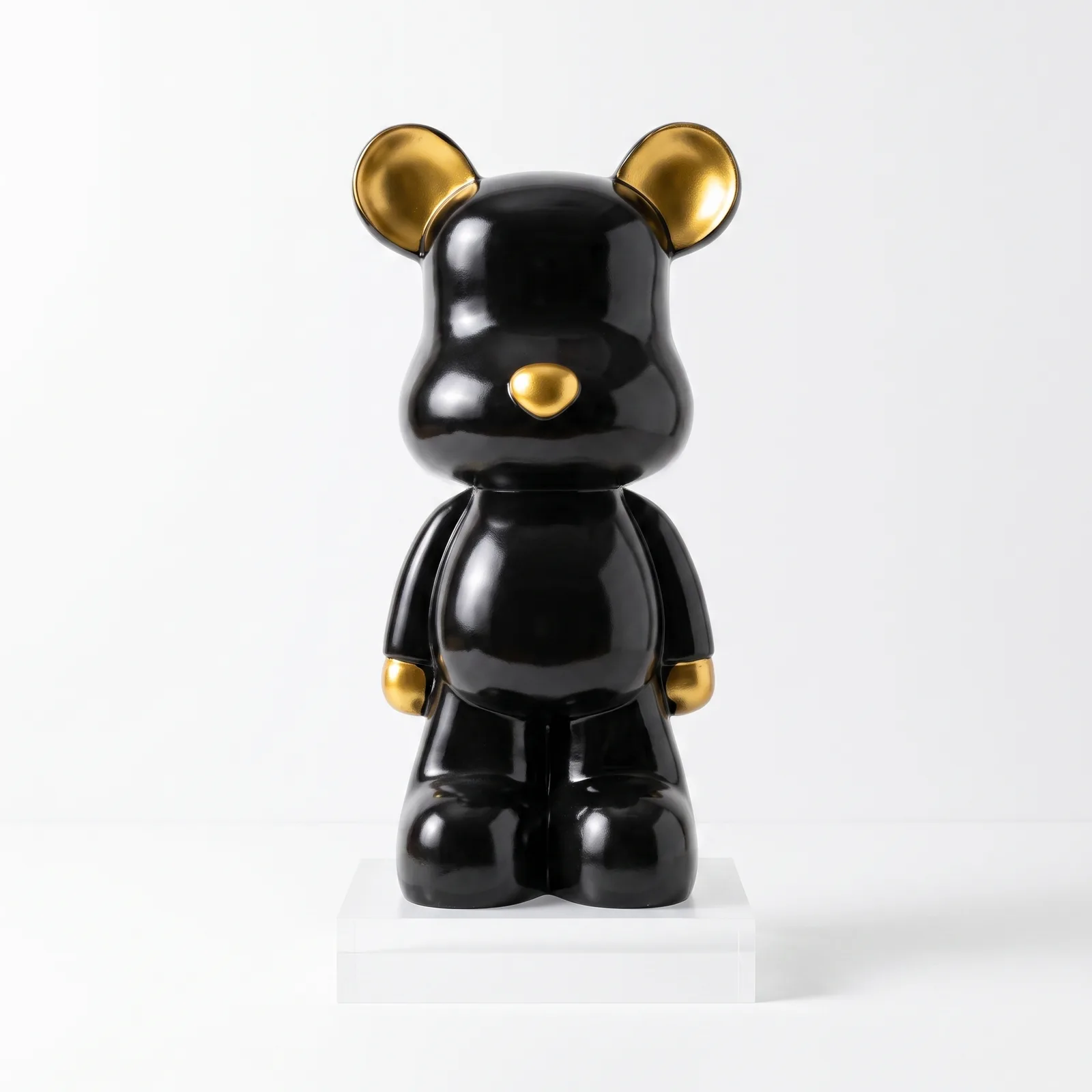 Teddybeer Beeld 48cm Staand Zwart Goud – Luxe Decoratie