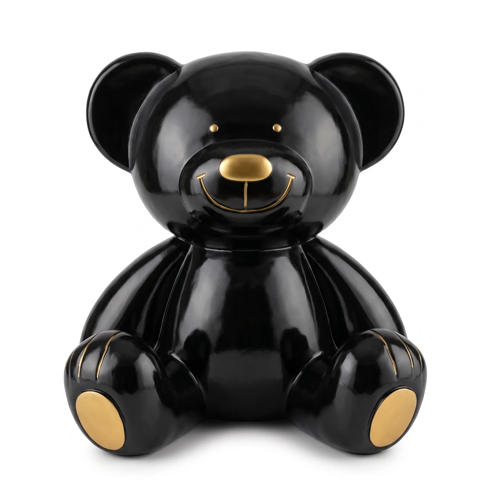 Teddybeer Beeld 60cm Zittend Zwart Goud – Luxe Decoratie