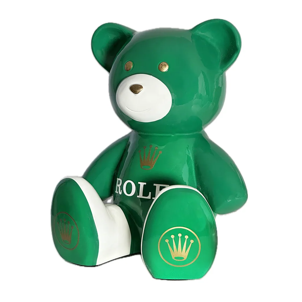 Teddybeer Beeld Hommage to Rolex Groen Goud 34cm Pop Art Decoratie