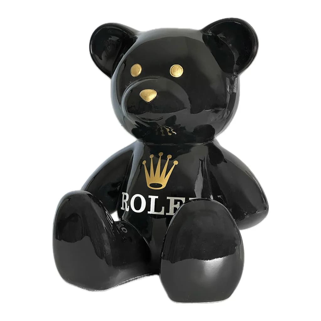 Teddybeer Beeld Hommage to Rolex Zwart Goud 34cm Pop Art Decoratie